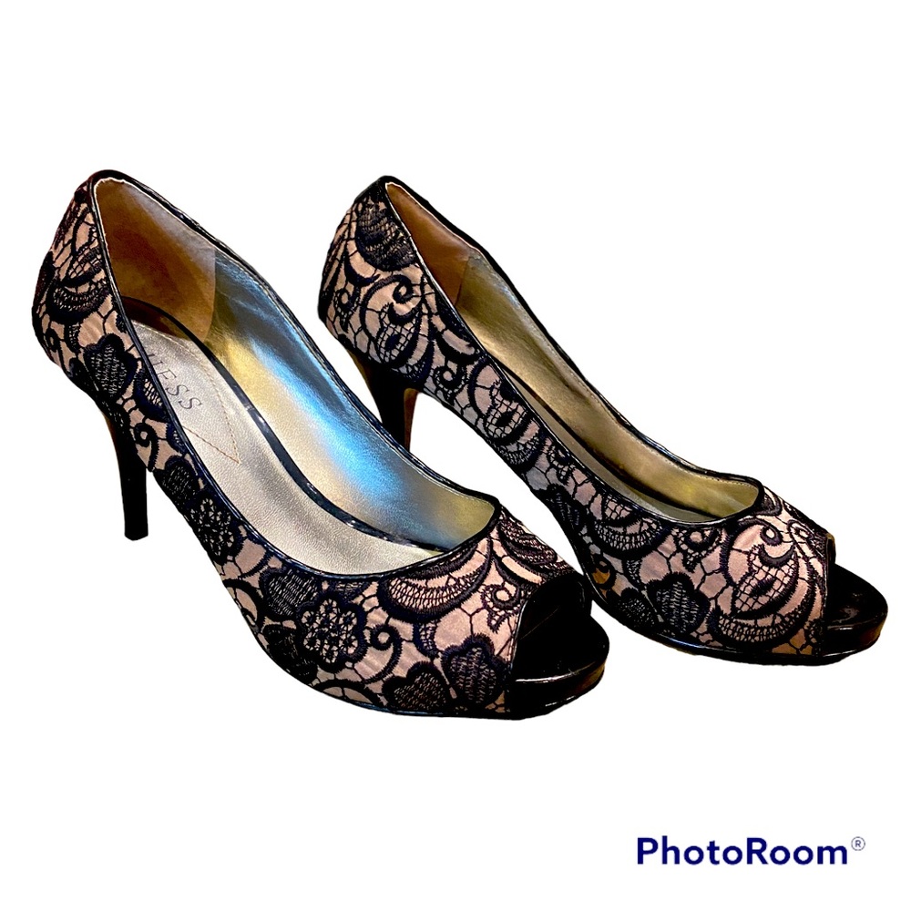 Guess Embroidered Lace-Look Stilettos